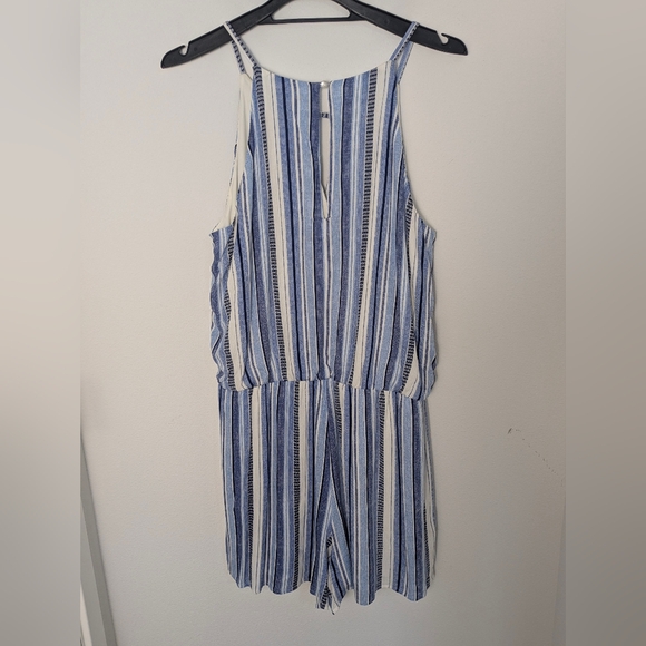New BCX juniors striped Short romper XL Blue White Rayon Sleeveless Summer - Picture 8 of 16